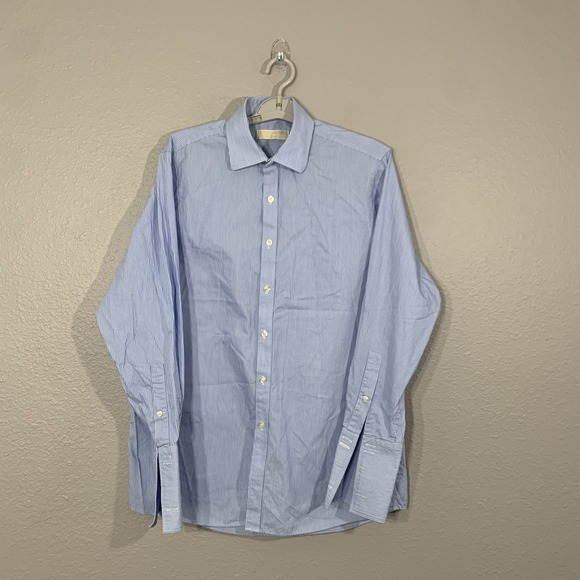 Michael Kors Mens‎ Blue Stripe Long Sleeve Button Down Shirt Size 15 1/2-32/33 M - Picture 1 of 8